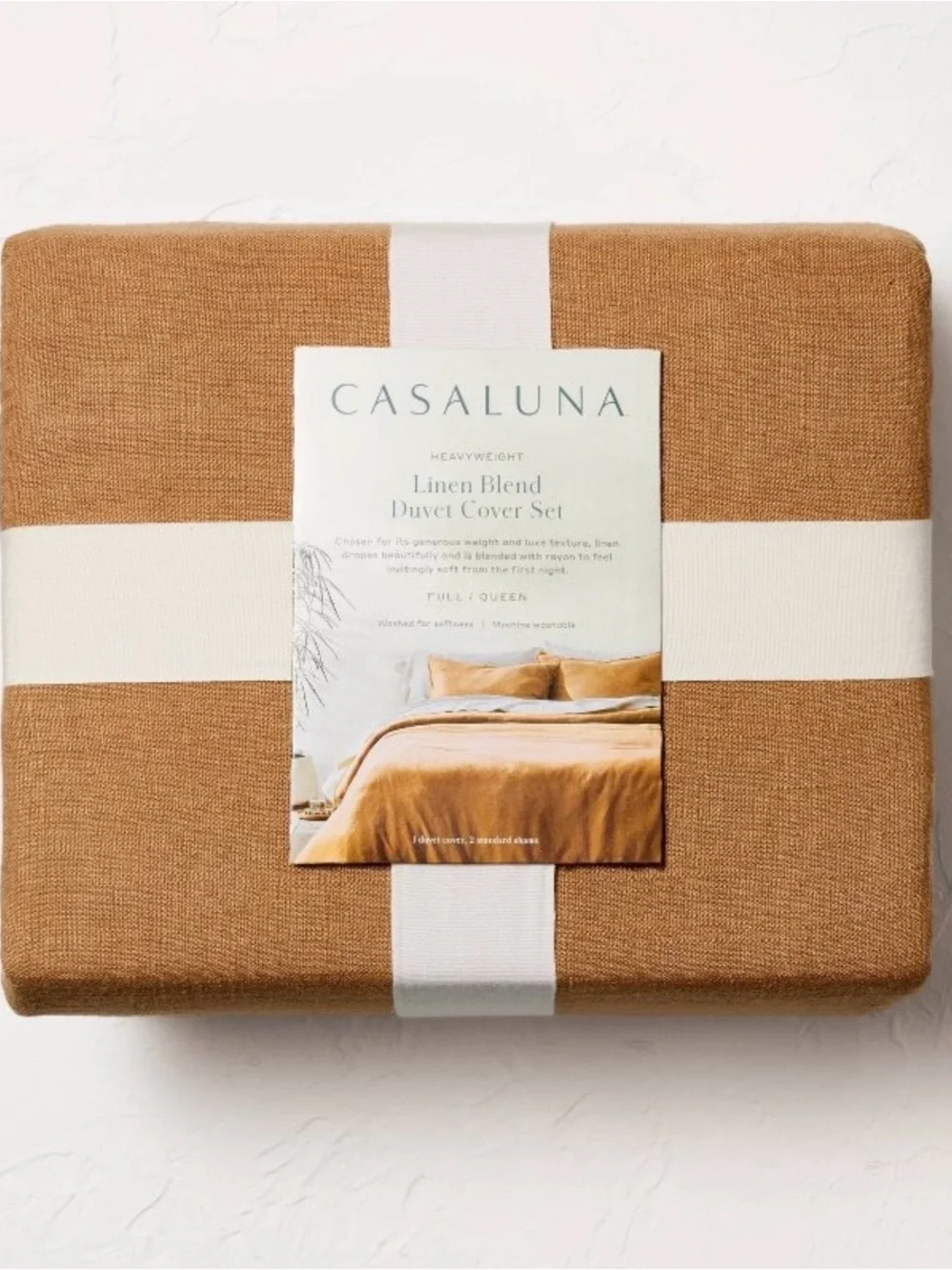Casaluna Linen King Size- Blend Duvet Cover Set - Camel Brown